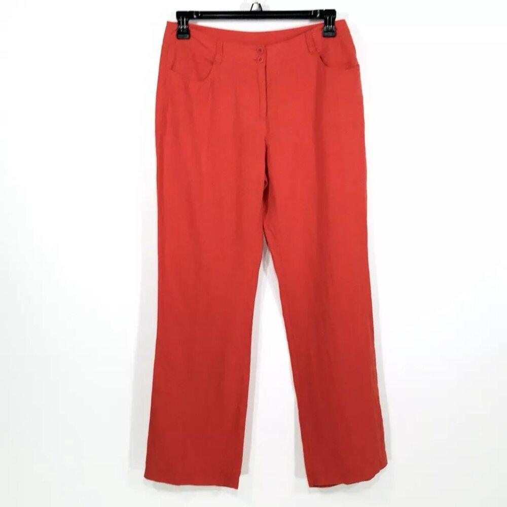 EILEEN FISHER 100% Linen Jean Pants Sz S 5 Pocket Straight Leg Zip Front